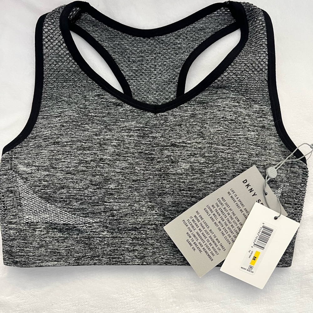 DKNY Gray & Black Racerback Seamless Sports Bra